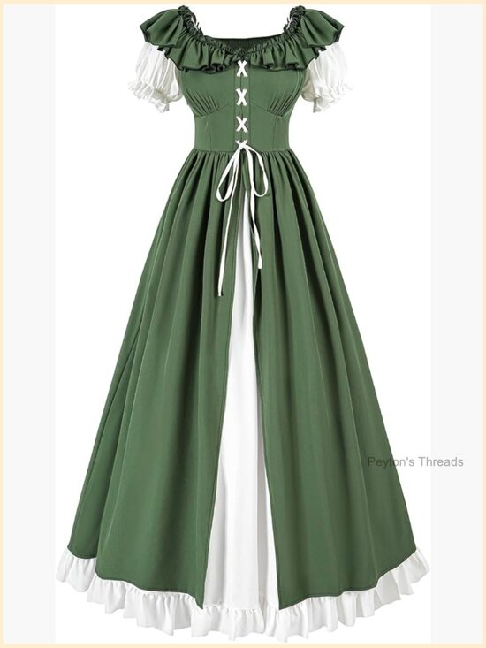 Dresses & Skirts - Renaissance Dress Women Medieval Costume Lace Up Puff Sleeves Maxi Ren Faire